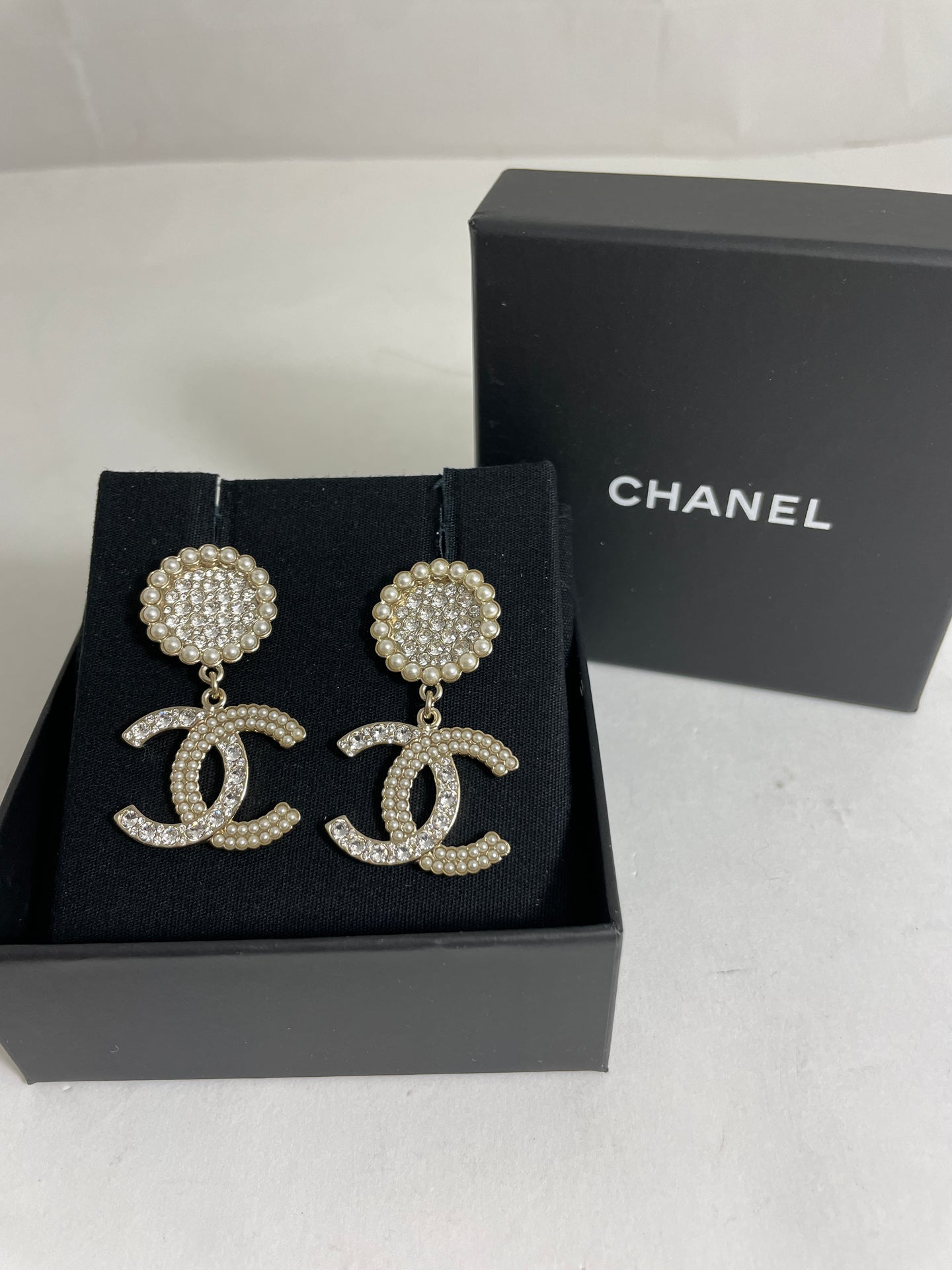 Chanel 22C Gold Pearls Statement Earrings