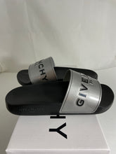 Load image into Gallery viewer, Givenchy Silver Black Logo Print Slides
