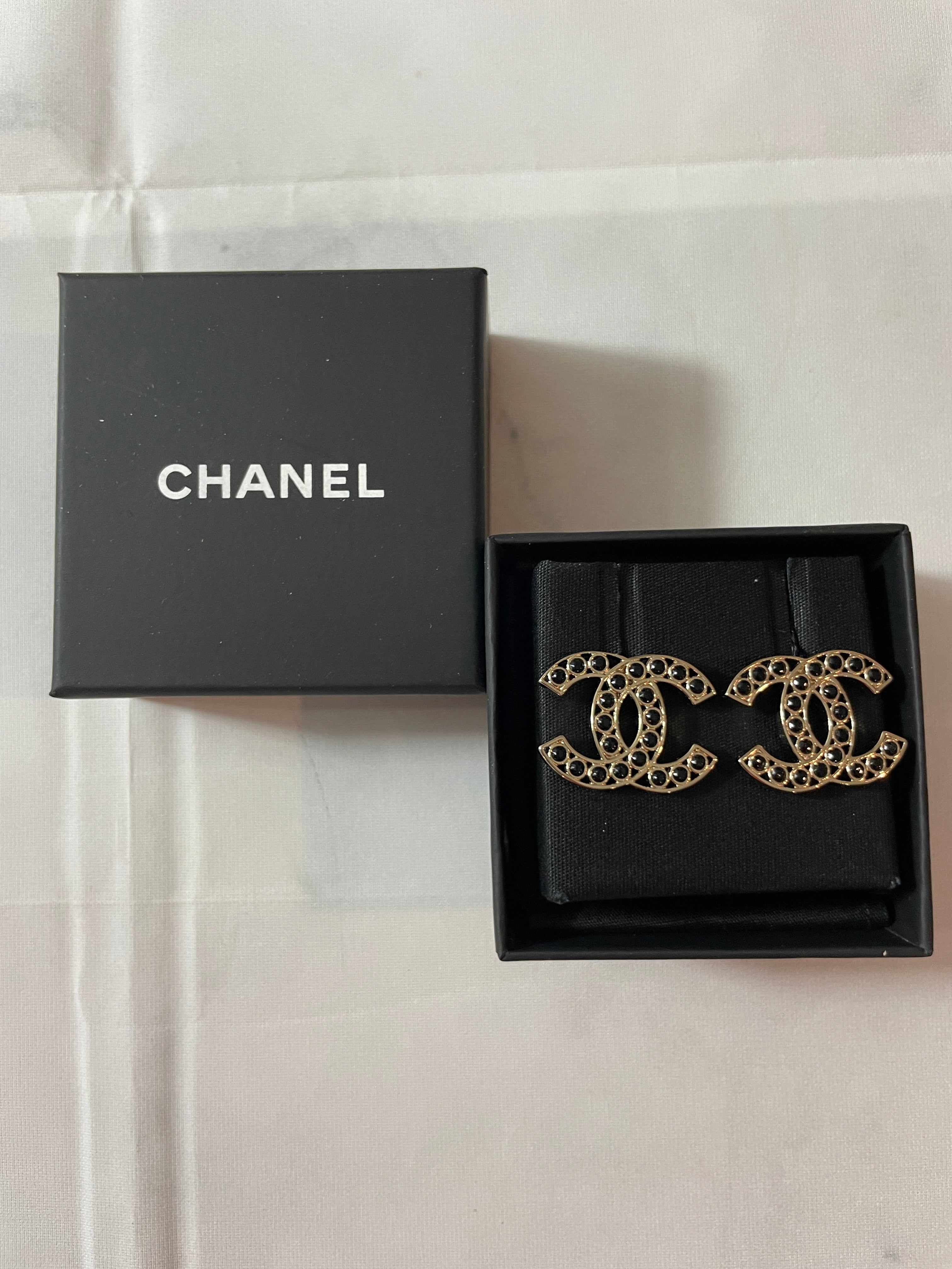 Chanel Black Enamel CC Stud Earrings