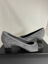 Load image into Gallery viewer, Chanel 20C Gray Suede Black Leather Pumps
