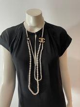 Load image into Gallery viewer, Chanel 20A Pearl Double Strand CC/Star Crystal Inlay Necklace
