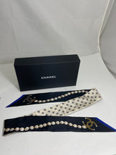 Load image into Gallery viewer, Chanel Blue Black White Pearl Twilly Scarf

