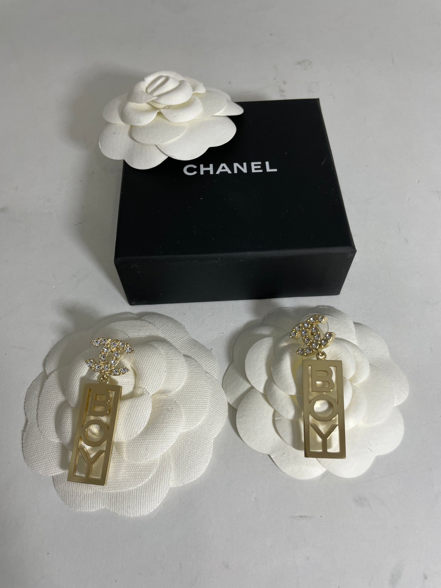 Chanel 22 CC Gold Tone Boy Earrings