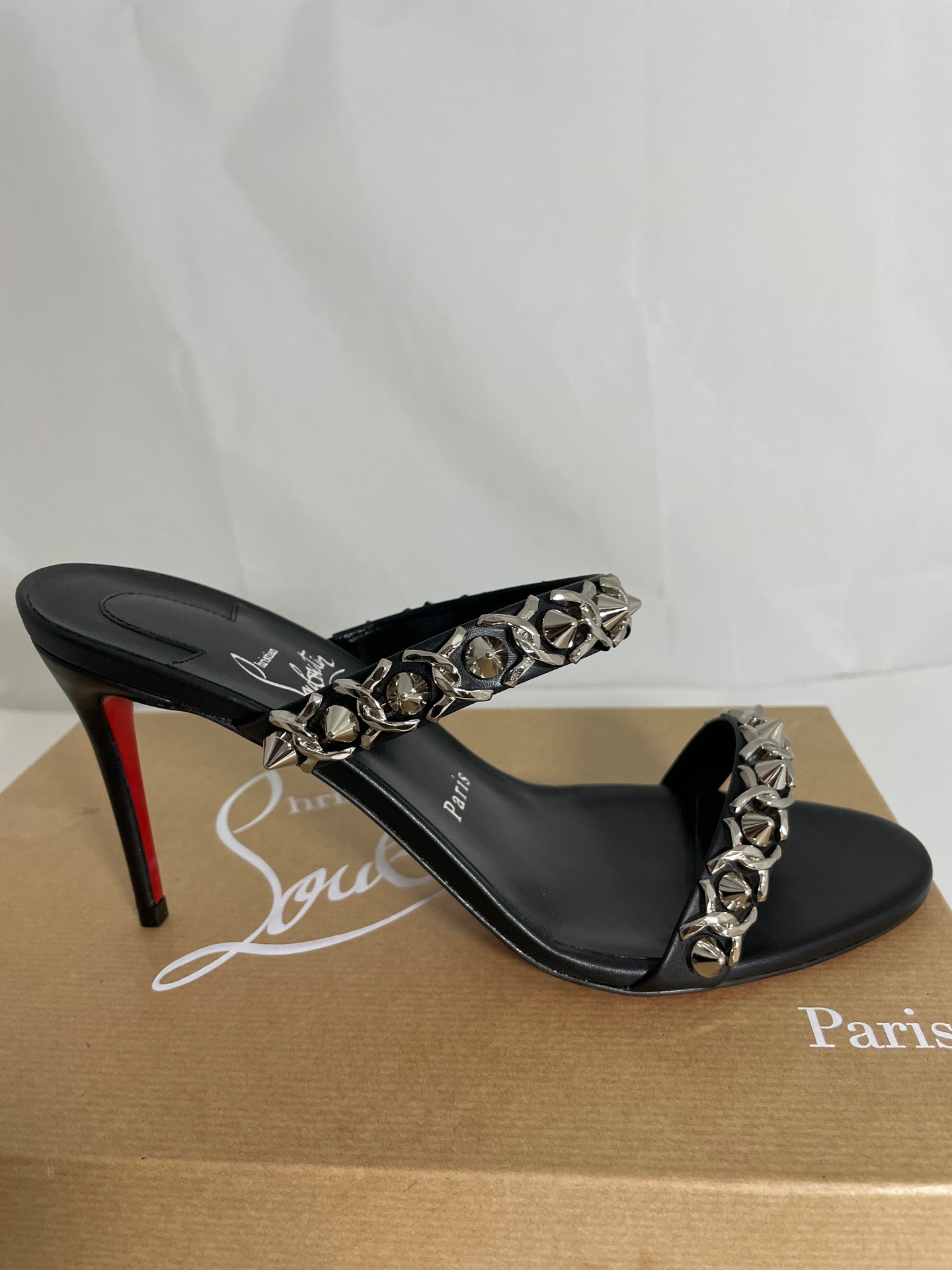Christian Louboutin Black Leather Just Chain Mules Sandals