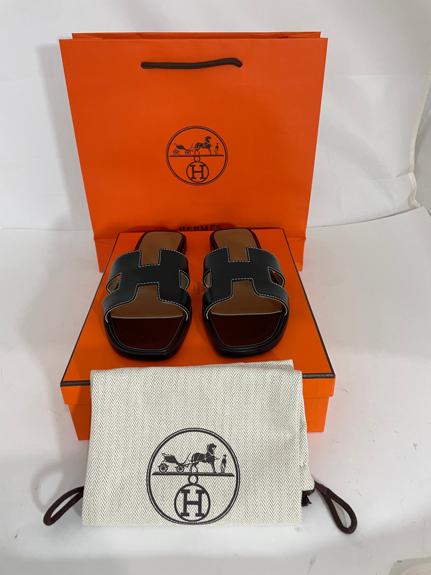 Hermes Oran Black Noir Sandals