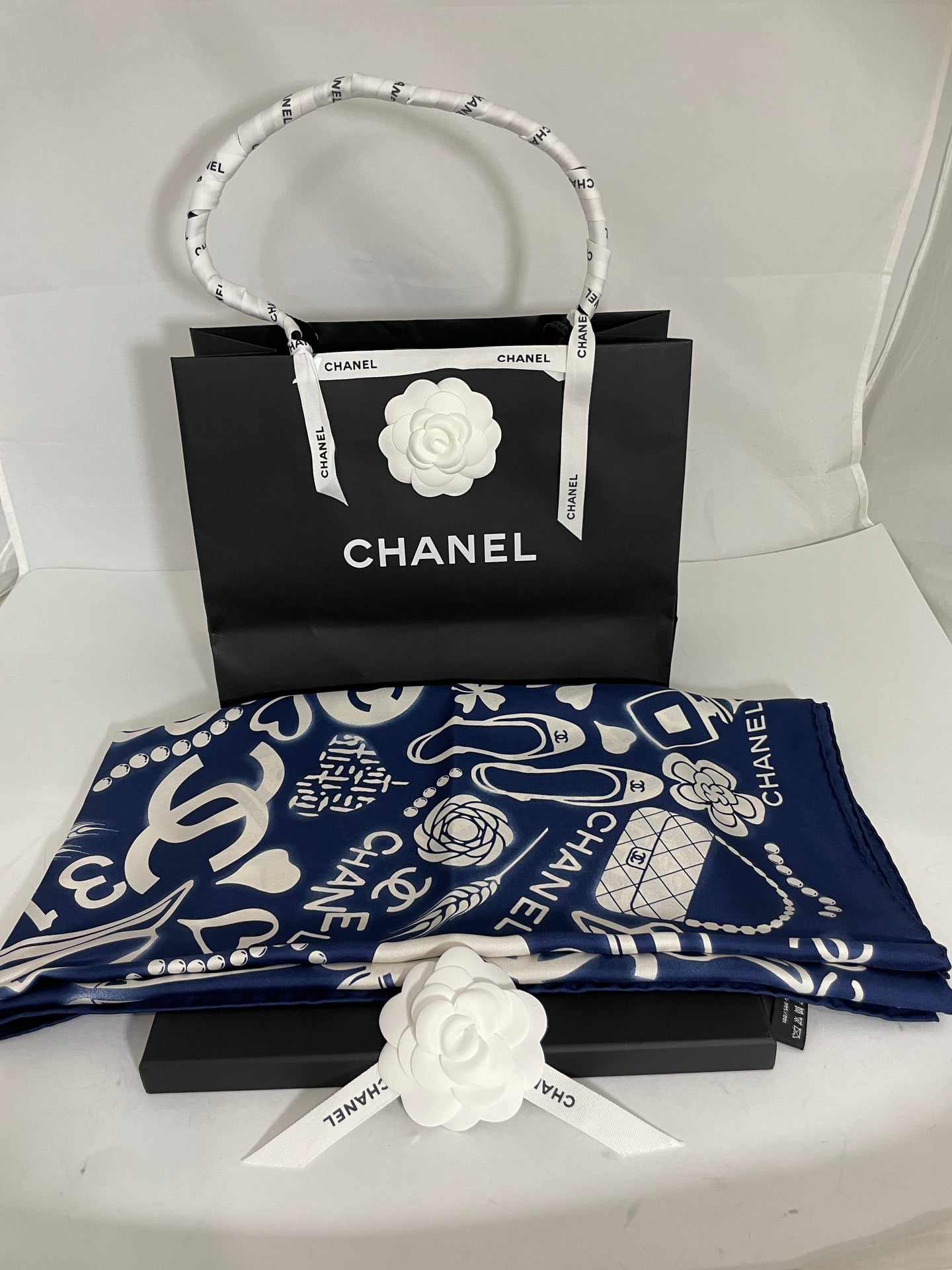 Chanel Blue White Motif  Scarf