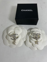 Load image into Gallery viewer, Chanel 22 CC Crystal Silver Tone Pearl Drop Earrings
