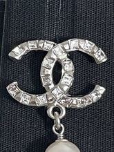 Load image into Gallery viewer, Chanel 22 CC Crystal Silver Tone Pearl Drop Earrings
