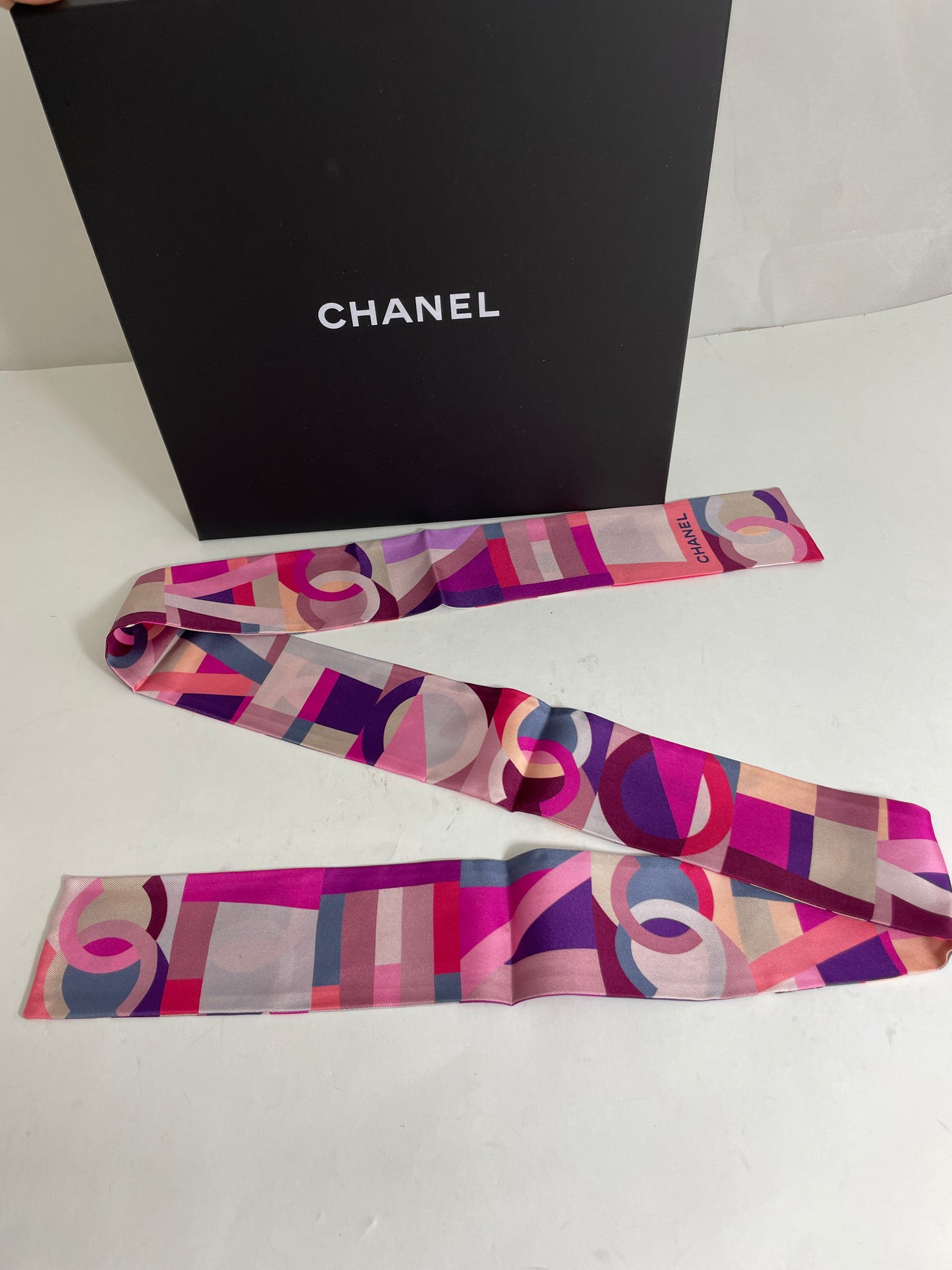 Chanel Pink Purple Beige Twilly Scarf
