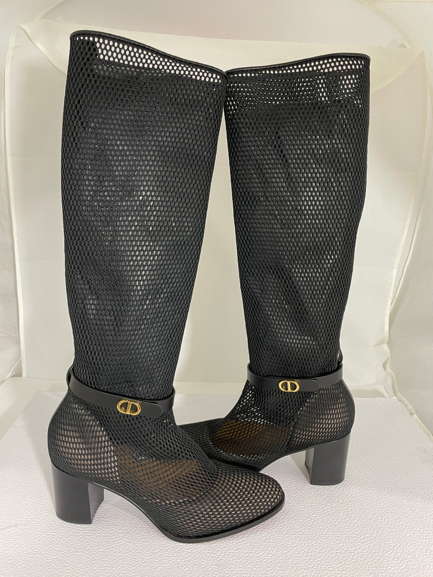 Christian Dior CD Black Empriente Mesh & Leather Boots Size 40.5