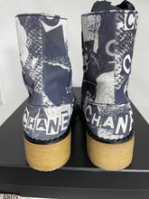 Load image into Gallery viewer, Chanel 20P Printed Suede Coco Lace Up Combat Booties
