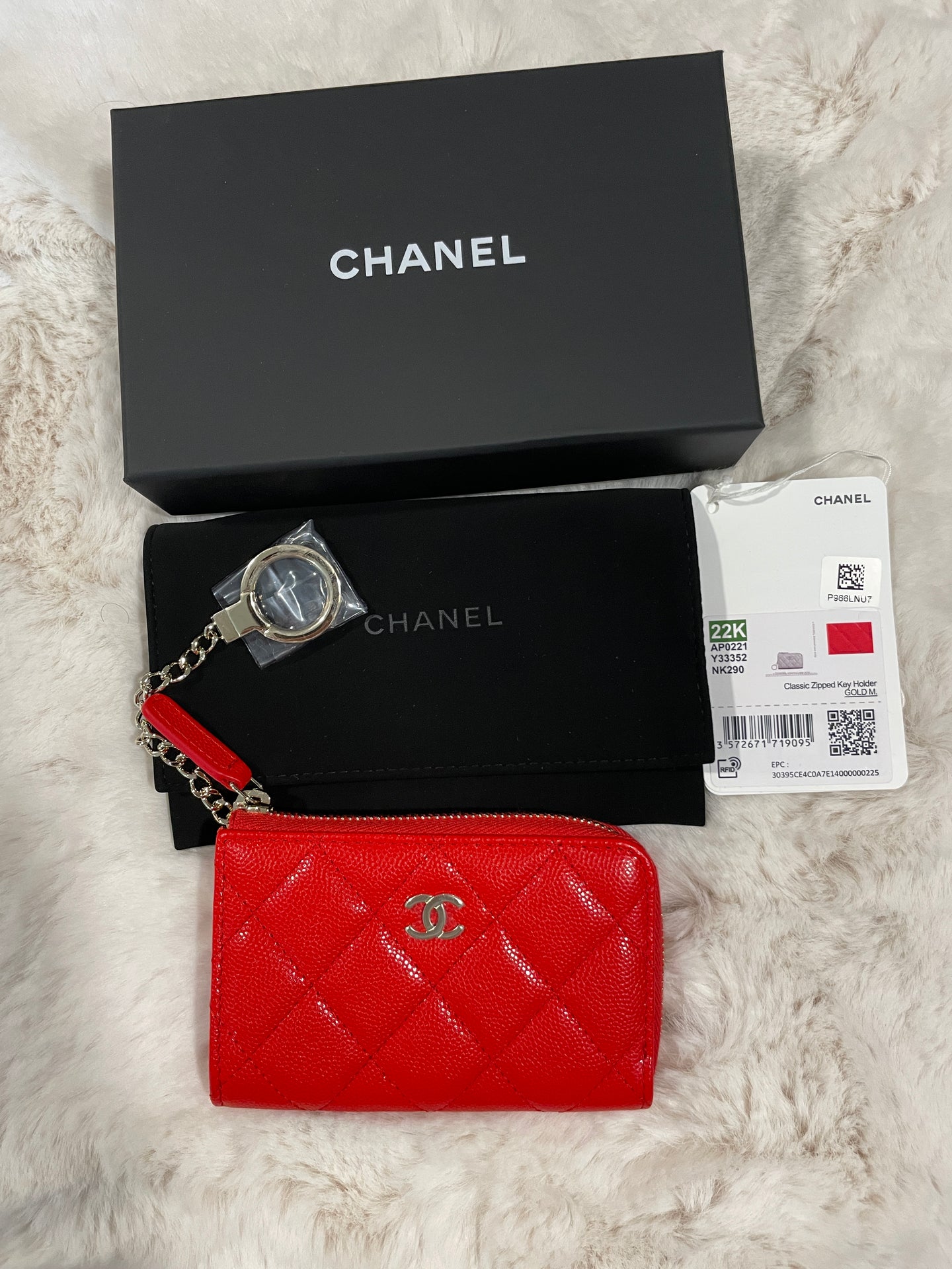 Chanel 22K Red Caviar Key Wallet