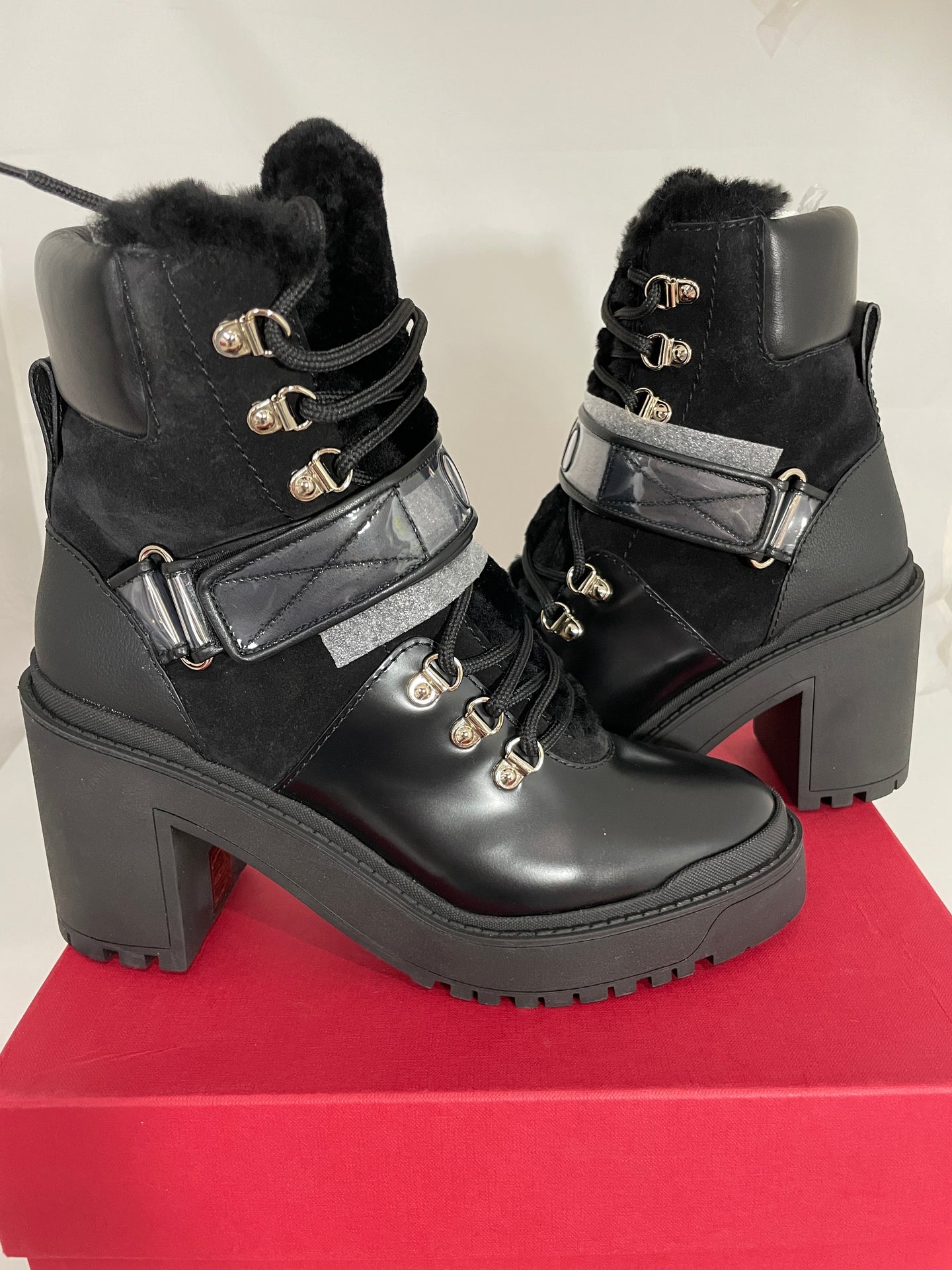 Valentino Rockstud Black Shearling Leather Boots