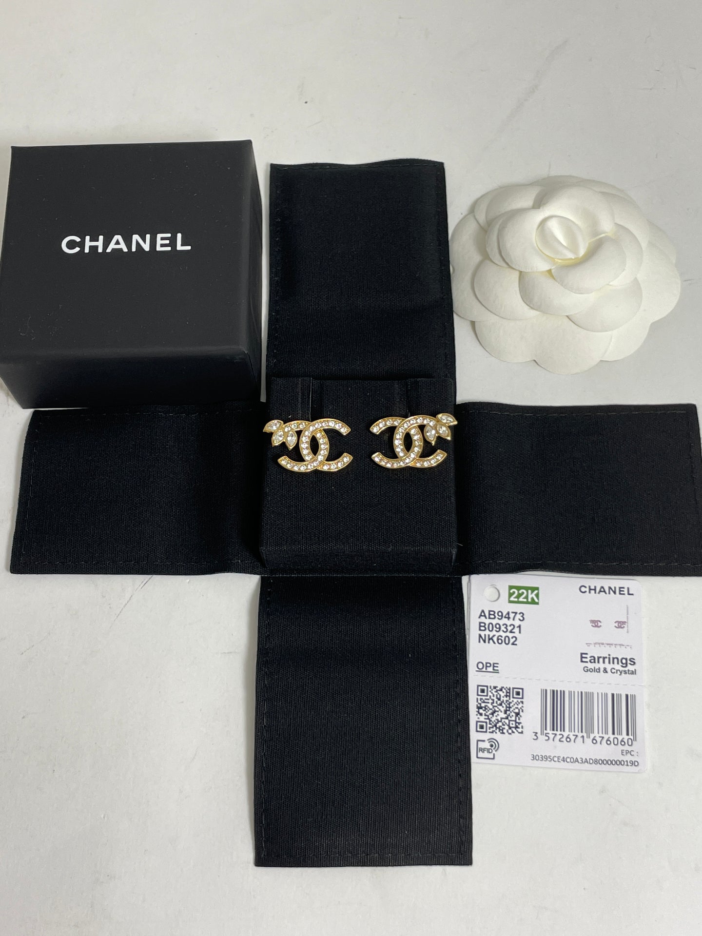Chanel 22 CC Gold Tone Crystal Earrings Petals