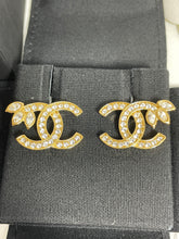 Load image into Gallery viewer, Chanel 22 CC Gold Tone Crystal Earrings Petals
