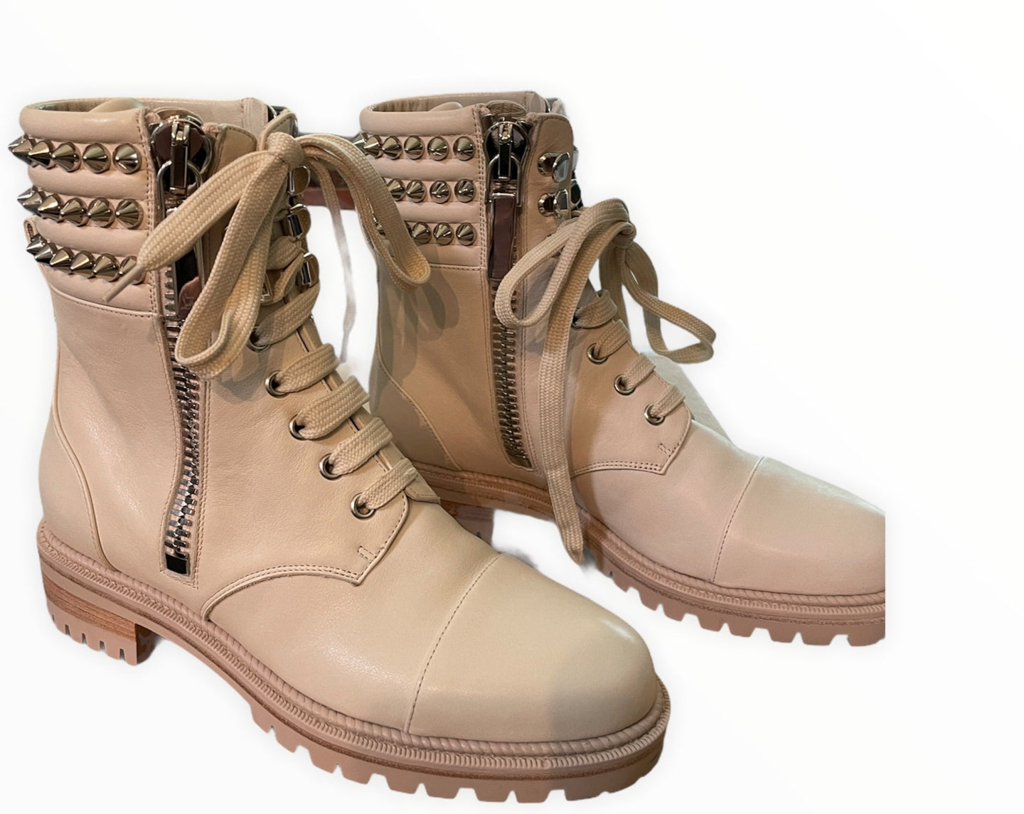 Christian Louboutin Winter White Spike Combat Boots