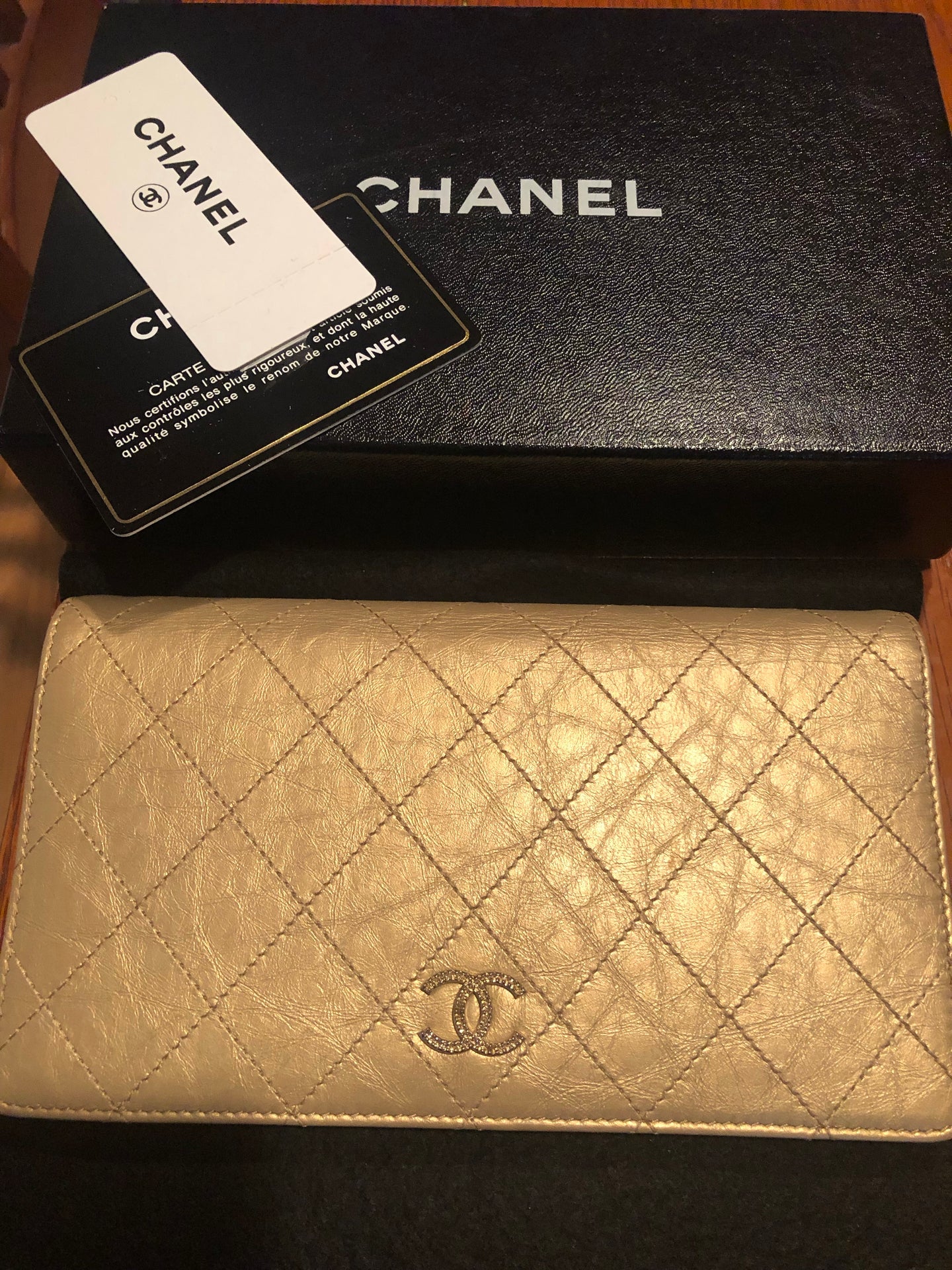 Chanel 11K Flap Gold Lambskin Wallet