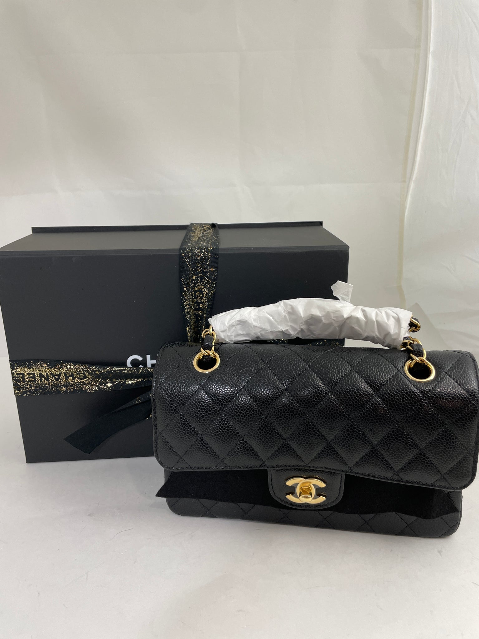 Chanel Black Quilted Caviar Small Classic Double Flap Bag Gold Hardware